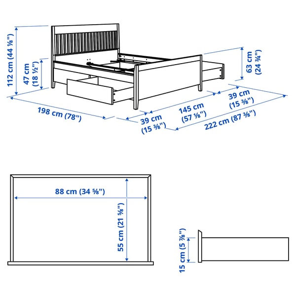 IDANÄS Bed frame with storage, white, Full/Double