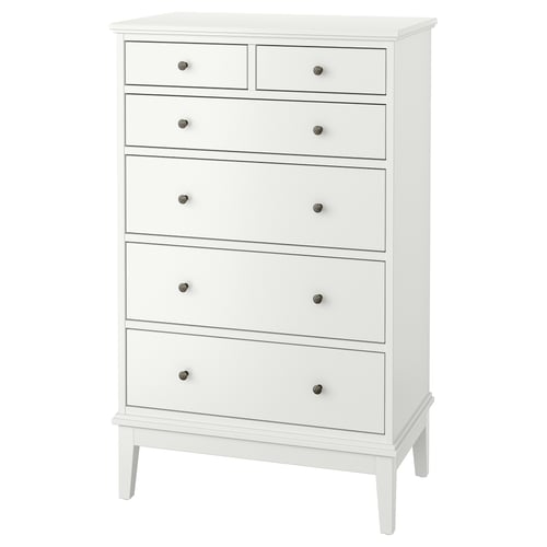 White IDANÄS chest with six drawers, minimalist design.