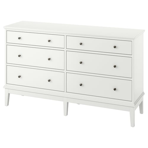 White 6-drawer IDANÄS dresser, rectangular shape, wooden, classic design.