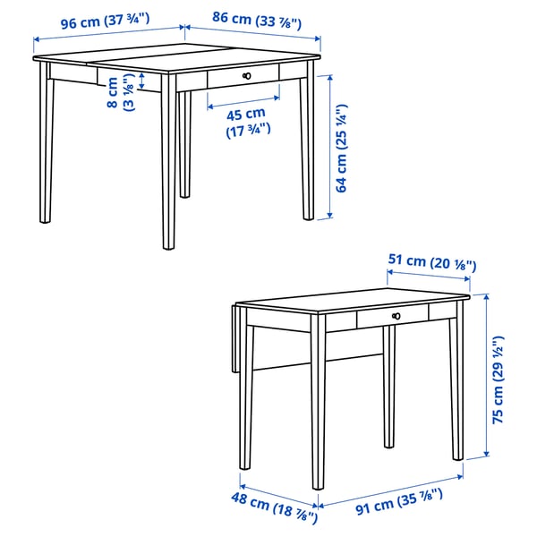 IDANÄS Drop-leaf table, white, 51/86x96 cm