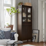 IDANÄS High cabinet w gls-drs and 1 drawer, dark brown stained, 81x39x211 cm