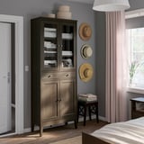 IDANÄS High cabinet w gls-drs and 1 drawer, dark brown stained, 81x39x211 cm