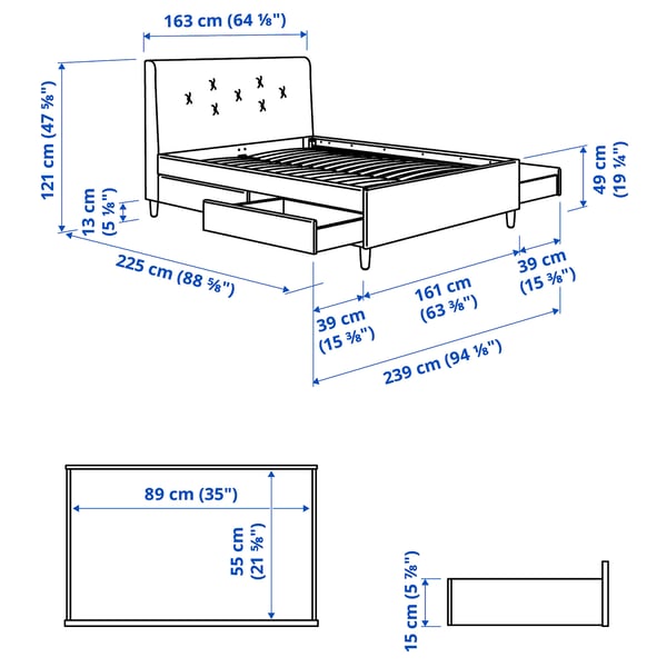 IDANÄS Upholstered storage bed, Naggen beige, Queen