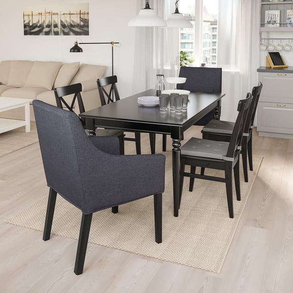 Ingatorp Ingolf Table And 6 Chairs Black Sporda Dark Grey Ikea