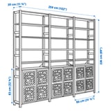 IVAR 3 sections/cabinet/shelves, pine/white mesh, 259x30x226 cm