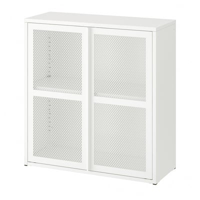 IVAR Cabinet with doors, white mesh, 80x83 cm