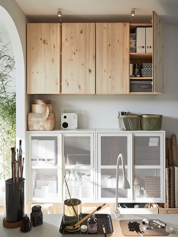 IVAR Cabinet with doors, white mesh, 80x83 cm