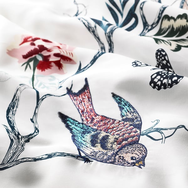 JÄTTELILJA Duvet cover and pillowcase(s), white/floral patterned, Full/Queen (Double/Queen)