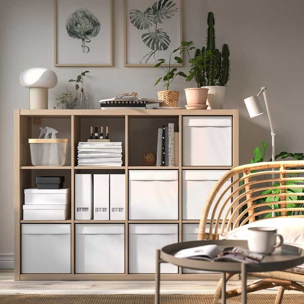 KALLAX Shelving unit, white stained oak effect, 112x147 cm