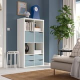 KALLAX Shelving unit, with 2 doors/4 drawers white/light grey-blue wave shaped, 147x77 cm