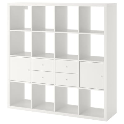 KALLAX Shelving unit, with 2 doors/4 drawers/white, 147x147 cm