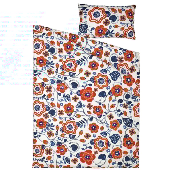 KANONVISKA Duvet cover and pillowcase(s), white multicolour/floral pattern, Twin