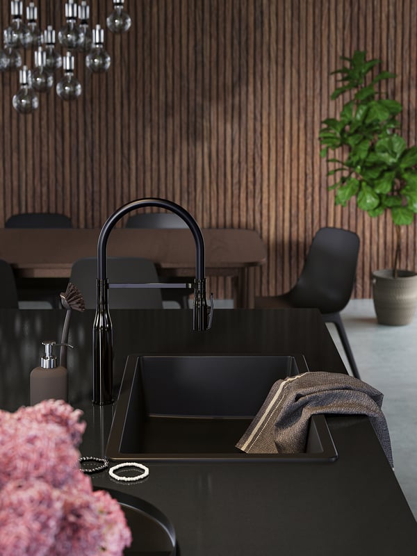 KILSVIKEN Inset sink, 1 bowl, black quartz composite, 56x46 cm