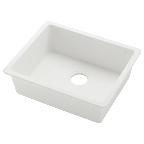 KILSVIKEN white quartz sink. Square, single basin. Durable, stain-resistant, heat-resistant.