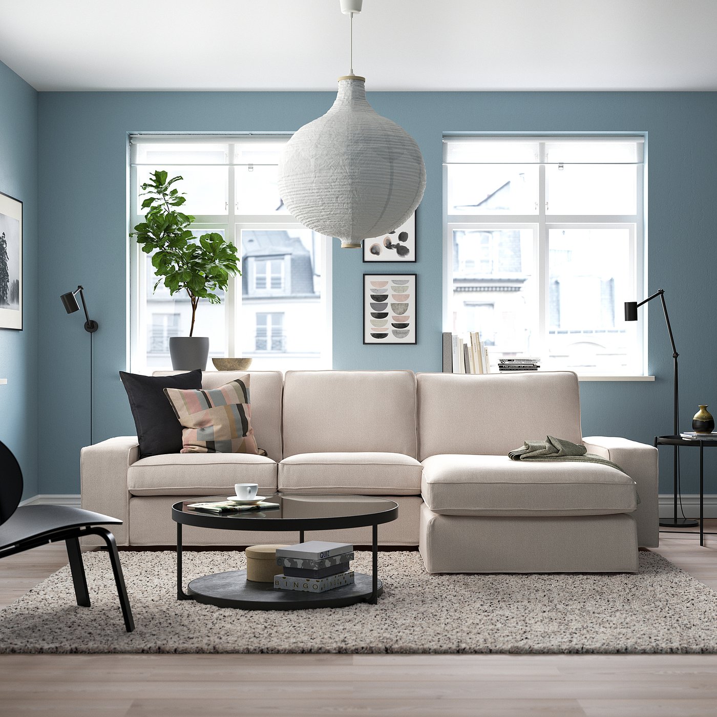 KIVIK 3-seat sofa with chaise longue, Tresund light beige - IKEA