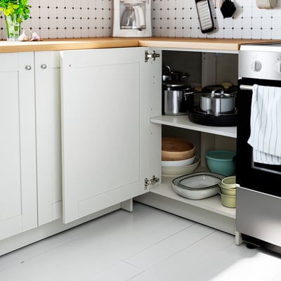 KNOXHULT Corner base cabinet, white frame, 112x61x91 cm