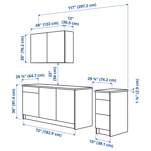 KNOXHULT Kitchen, white frame, 297.2x61.0x223.5 cm