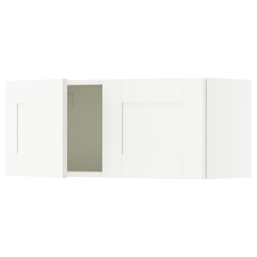 KNOXHULT white kitchen cabinets provide storage. Melamine covered, wipe-clean, traditional appeal, wall mounted.