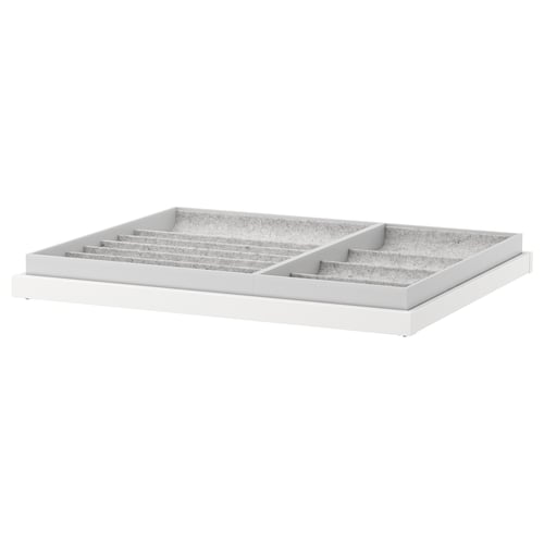KOMPLEMENT white pull-out tray, 3 compartments, felt-lined, organises accessories in wardrobe.