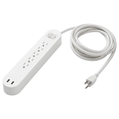 KOPPLA 5-way socket with 2 USB ports, white, 3.0 m