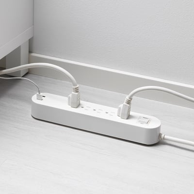KOPPLA 5-way socket with 2 USB ports, white, 3.0 m