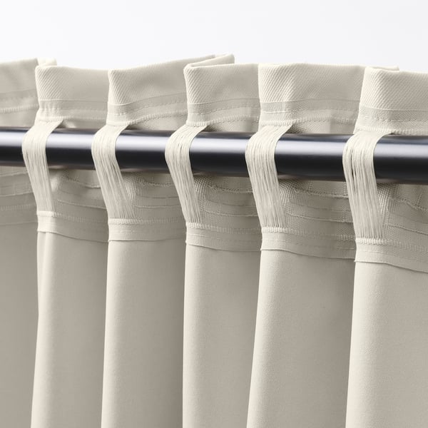 KORGMOTT Block-out curtains, 1 pair, beige/with heading tape, 145x250 cm