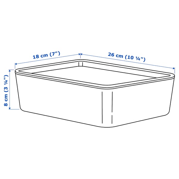 KUGGIS Box with lid, transparent black/bamboo, 18x26x8 cm