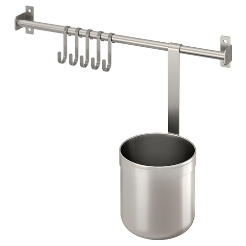 KUNGSFORS kitchen organiser with stainless steel rail & hooks.