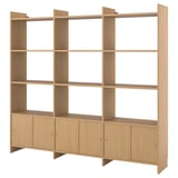 LÅDMAKARE Storage combination w sliding doors, with 9 shelves/oak effect, 238x35x212 cm