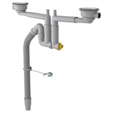 LILLVIKEN grey plumbing system with tubes, flexible hose, cleaning plug, and strainers.