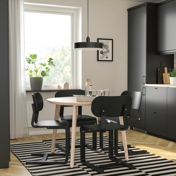 LISABO / LYCKAN Table and 4 chairs, ash veneer/black birch veneer, 105 cm