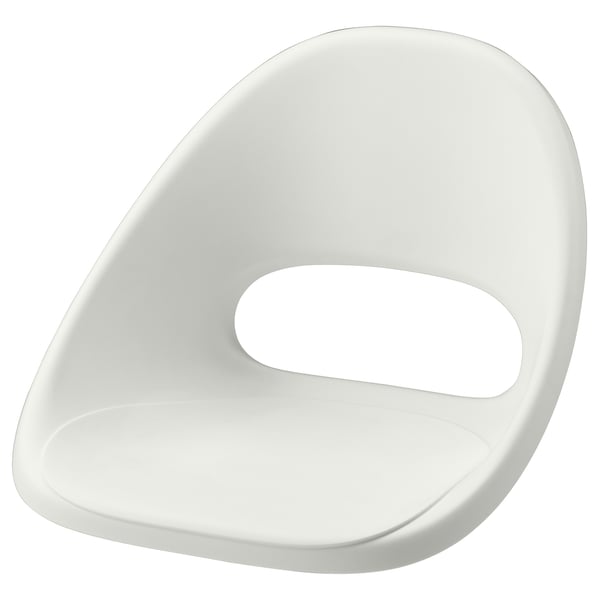 A white LOBERGET plastic chair with a sleek, curved design.