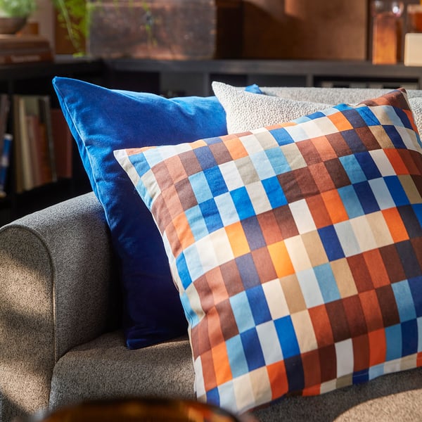 LÖVNATURSKOG Cushion cover, brown/blue, 50x50 cm