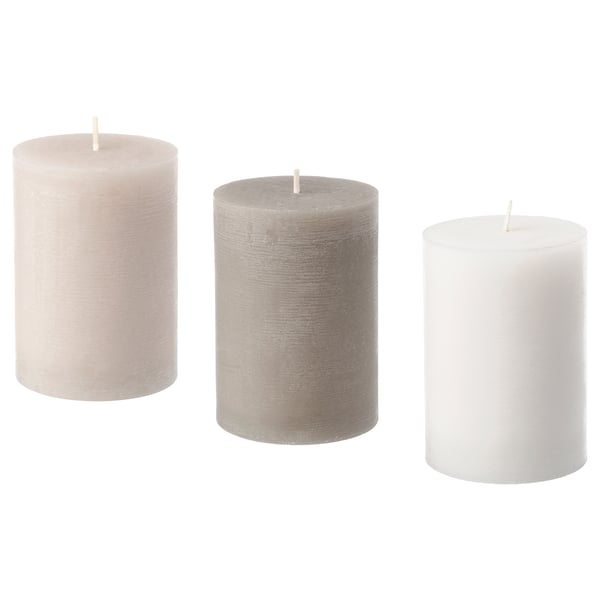 LUGGA Scented block candle, Soft vanilla/beige, 10 cm