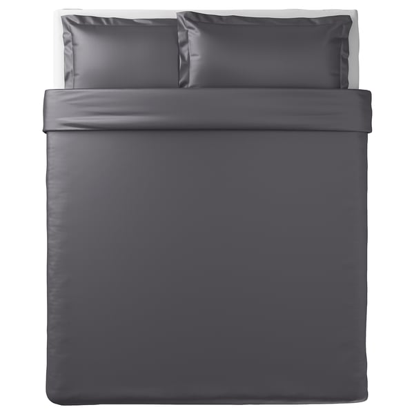 LUKTJASMIN Duvet cover and pillowcase(s), dark grey, Full/Queen (Double/Queen)