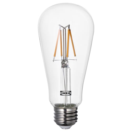 Ikea LUNNOM bulb, clear glass, warm white led, retro style.