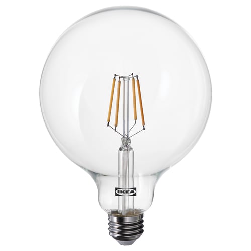 Ikea LUNNOM light bulb, clear, spherical glass, warm white led.
