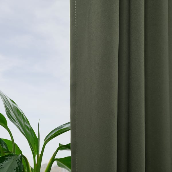 MAJGULL Block-out curtains, 1 pair, dark green/with heading tape, 145x250 cm