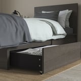MALM Bed frame, high, w 2 storage boxes, dark brown veneer/Luröy, Twin