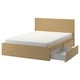 MALM Bed frame, high, w 4 storage boxes, oak veneer/Luröy, King