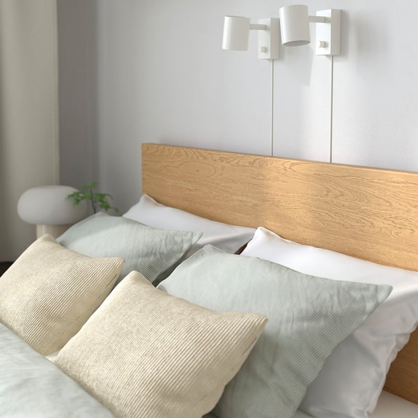 MALM Bed frame, high, w 4 storage boxes, oak veneer/Luröy, King
