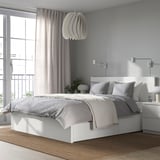 MALM Bed frame, high, w 4 storage boxes, white/Luröy, Full