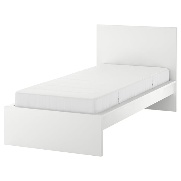 Modern white MALM bed with clean lines, high headboard, and adjustable bed sides.