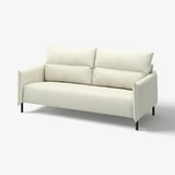 A MANNARP light beige sofa with upholstery in gunnared fabric. It a minimalist design with clean lines and four wooden legs.