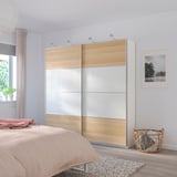 MEHAMN 4 panels for sliding door frame, white stained oak effect/white, 100x201 cm