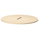 MITTZON: round, light wood tabletop, simple design, single groove cut.