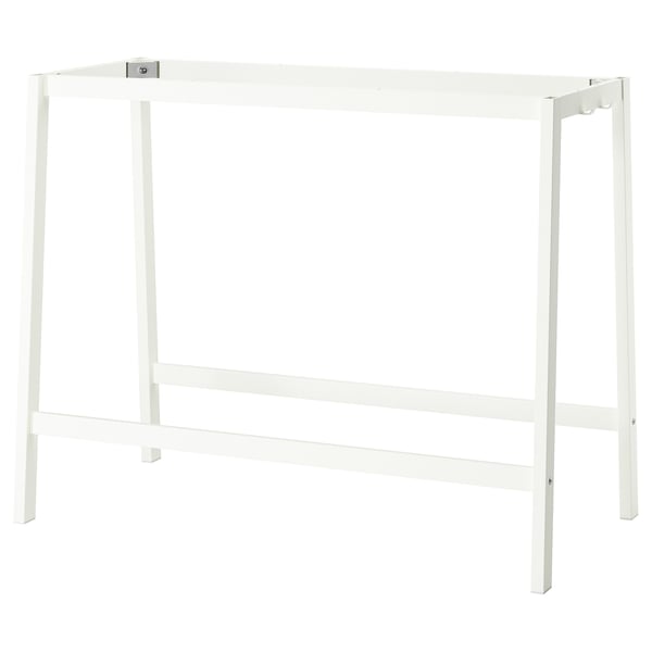 MITTZON white metal table base. Four legs support upper rail. Modern design for tabletop attachment.
