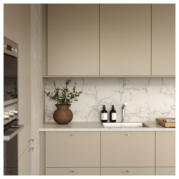 MÖCKLARP Custom made worktop, matt white/marble effect high pressure porcelain, 1 m²x2.0 cm