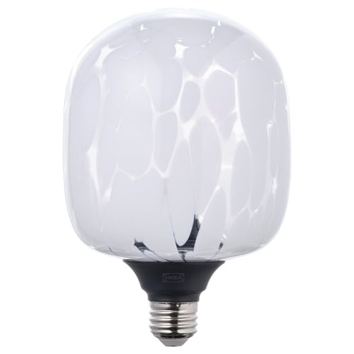Ikea MOLNART led bulb, white, textured glass, cylindrical shape, elegant dots.