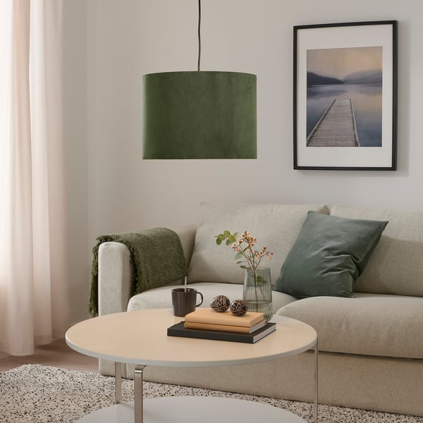 MOLNSKIKT Lamp shade, dark green velvet, 33 cm